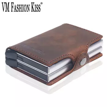 VM FASHION KISS 100% кожаный мини-кошелек с блокировкой радиочастотной идентификации держатель для кредитных карт металлический кошелек для мужчин