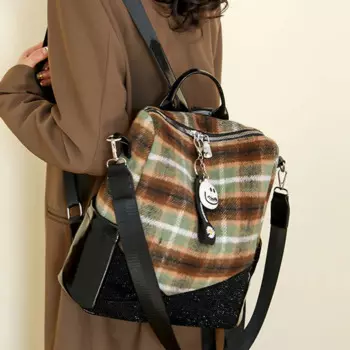 Вместительный женский рюкзак из шерстяной ткани, клетчатый Повседневный школьный ранец для девочек, модная дамская Дорожная сумка на ремне