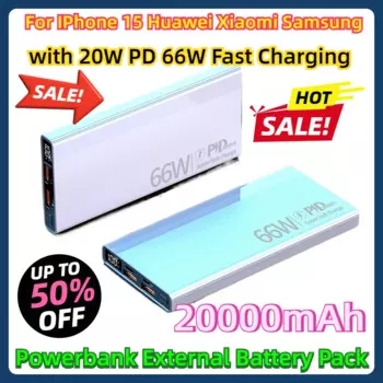 Внешний аккумулятор для IPhone 15, Huawei, Xiaomi, Samsung, 20000 мАч, 20 Вт, PD 66 Вт