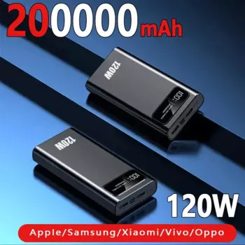 Внешний аккумулятор с цифровым дисплеем, 120 Вт, 200000 мАч