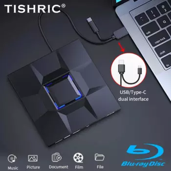 Внешний CD DVD-ридер TISHRIC USB3.0, устройство для чтения дисков и проигрывателей компакт-дисков Blu-Ray для ПК и ноутбуков