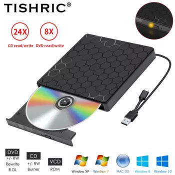 Внешний CD DVD-ридер TISHRIC, USB3.0 устройство для чтения дисков с разъемом Type-C, CD-проигрыватель, устройство записи компакт-дисков, оптические диски для ПК, ноутбука, ноутбука