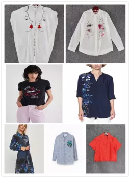 Внешняя торговля, оригинальная одинарная испанская вышивка с принтом и блестками, модная повседневная женская рубашка с длинными рукавами