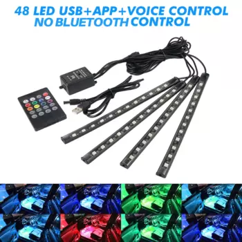 Внутреннее освещение автомобиля, неоновый 48 72, гибкая подсветка полос для автомобиля, дистанционное управление через приложение, автомобильный декор, светодиодная лента, лампа