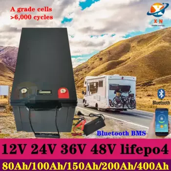 Водонепроницаемая батарея Lifepo4 12 В, 24 В, 36 В, 48 В, 80 Ач, 100 Ач, 150 Ач, 200 ач, 400 Ач, BMS внутри для троллинга, моторного катера, RV + зарядное устройство