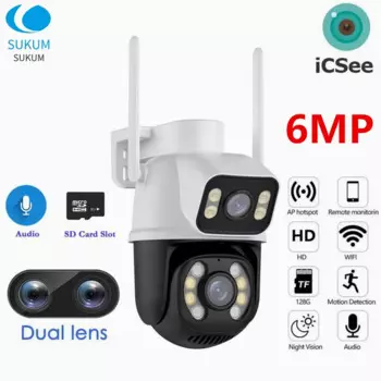 Водонепроницаемая беспроводная IP-камера ICSee с двойным объективом, 6 МП