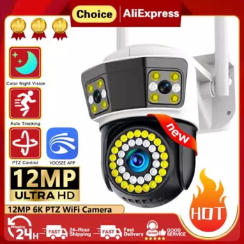 Водонепроницаемая IP-камера видеонаблюдения с тремя камерами, 6K, 12 МП