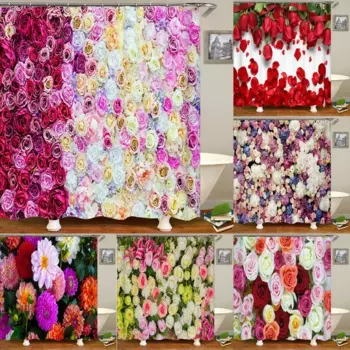 Водонепроницаемая занавеска для душа, яркие водонепроницаемые шторы из полиэстера с цветочным принтом, с крючками, украшение для дома