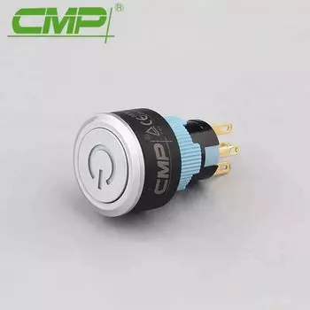 Водонепроницаемое пластиковое мгновенное/фиксирующее кольцо IP67 22 мм с подсветкой символа питания (светодиодный) или светильника логотипа сети, кнопочный переключатель