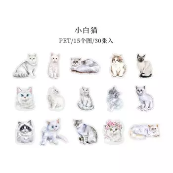 Водонепроницаемые наклейки с кошками Mengtai, 30 шт.