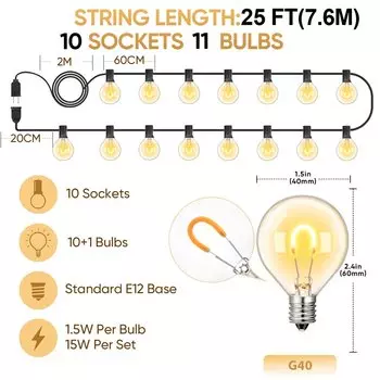 Водонепроницаемые светодиодные гирлянды G40 Grensk 220V