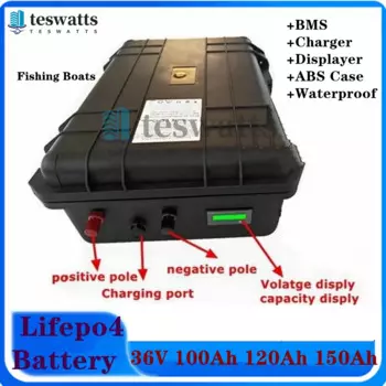Водонепроницаемый 36 в 150 Ач 100 Ач 120 Ач LiFepo4 литиевый аккумулятор с BMS для рыбалки лодки солнечная система мотор EV RV + зарядное устройство 10 А