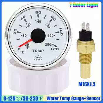 Водонепроницаемый датчик температуры воды 52 мм с датчиком, 7 цветов, светодиод 0-120 Измеритель температуры воды для автомобильной морской яхты 12V24V на заказ