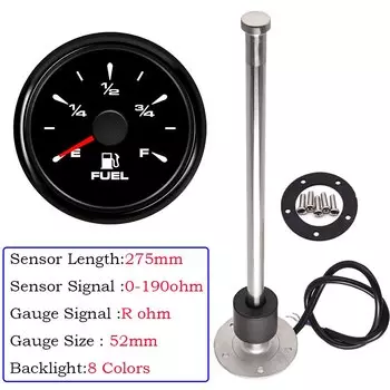 Водонепроницаемый датчик уровня топлива 52 мм с 8 цветовой подсветкой для датчика уровня топлива 0 ~ 190 Ом для лодки, автомобиля, грузовика, автофургона по индивидуальному заказу