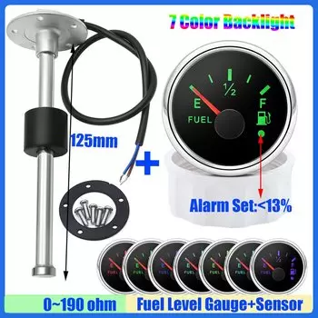 Водонепроницаемый датчик уровня топлива 52 мм со вспышкой + датчик поплава масла 0-190 Ом, счетчик топливного бака, 7 цветов, светодиодный для автомобиля, яхты, 12 В, на заказ