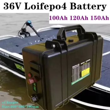 Водонепроницаемый IP67 36 В lifepo4 100 Ач 120 Ач 150 Ач с BMS для троллинговых моторных рыбацких лодок EV RV + зарядное устройство 10 А