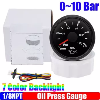 Водонепроницаемый IP67 7 цветов света 0 ~ 10 бар датчик давления масла для авто 2 "52 мм манометр масла лодка морской 12 В 24 В на заказ