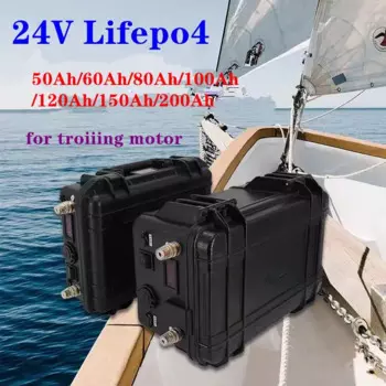 Водонепроницаемый литиевый Аккумулятор Lifepo4, 24 В, 50 а/ч, 60 А/ч, 80 а/ч, 100 А/ч, 120 А/ч, 150 А/ч, 200 А/ч, с Bms для троллингового двигателя пропеллера + зарядное устройство 10 А