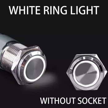 Водонепроницаемый металлический кнопочный переключатель 2NO2NC, 25/28/30 мм, светодиодный светильник, Мгновенный Переключатель питания двигателя автомобиля, 3/6/12/24/220 В, серебристый, 1NO1NC