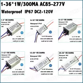 Водонепроницаемый PFC 1-36 Вт AC85-277V светодиодный драйвер 1-5x1W 6-10x1W 7-12x1W 12-20x1W 20-36x1W 300mA DC2-120V постоянного тока Бесплатная доставка