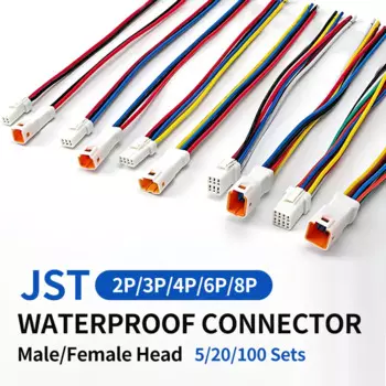 Водонепроницаемый разъем Jst 2p/3p/4p/6p/8p, 5/20/100 комплектов, штепсельная розетка с жгут проводов 20awg/0,5 м 02t/02r/03t/03r