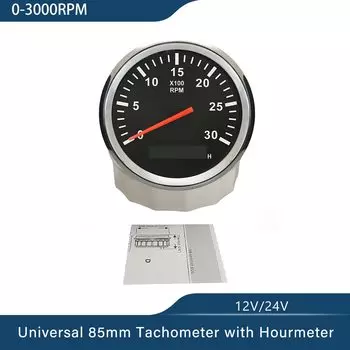 Водонепроницаемый тахометр, тахометр 3-8 К об/мин, счетчик REV с счетчиком часов, 85 мм, бензиновый дизельный двигатель, 12 В, 24 В, красная подсветка