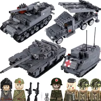 Военный танк T-64A, модель автомобиля, строительные блоки, советская артиллерия США, BM-13, армейские фигурки солдата времен Второй мировой войны, оружие, кирпичи, игрушки
