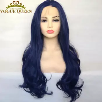 Vogue Queen темно-синий Синтетический T кружевной передний парик, натуральные волны, Термостойкое волокно, Ежедневное ношение для женщин