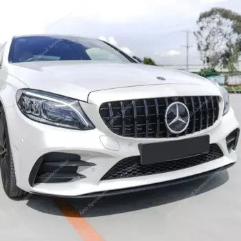 Воздухозаборная решетка GT Style для Mercedes W205 C-Class C180 C200 C300 C400 2018-2021, глянцевая черная передняя решетка радиатора, боди