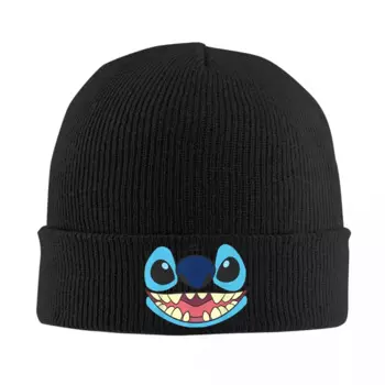 Вязаная шапка Lilo & Stitch с большим лицом для женщин и мужчин, облегающие шапки, осенне-зимние модные шапки, акриловые милые Мультяшные теплые шапки