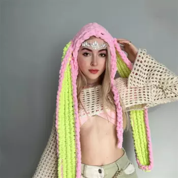 Вязаная Шерстяная Шапка с кроличьими ушками, Шапка Love girl, Балаклава, индивидуальный дизайн, модная шапка, Женская милая теплая осенне-зимняя модная шапка
