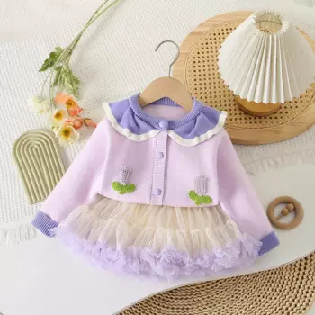 Вязаные комплекты одежды для девочек, демисезонные детские шерстяные трикотажные свитеры, пальто, платье-пачка для малышей, юбка, костюм, детская одежда на возраст 5-6 лет