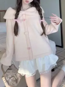 Вязаные корейские милые женские теплые повседневные элегантные свитера с открытыми плечами, женский французский свитер с длинными рукавами, осень-зима 2024