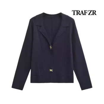 Вязаный кардиган TRAF ZR в стиле Харадзюку, Свитера с длинным рукавом, женский осенний свитер, Y2k, винтажные уютные свитера, винтажные искусственные свитера