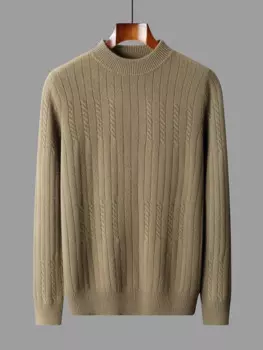 Вязаный пуловер из чистой шерсти 100%, Мужская водолазка, жаккардовый свитер большого размера, Повседневная Свободная дикая куртка, осенняя теплая Базовая рубашка