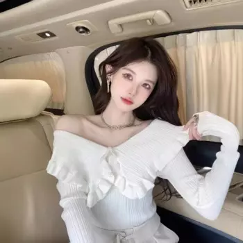 Вязаный свитер с длинными рукавами и кукольным вырезом Pure Sweet Girl с грибами для осени и зимы, для похудения и похудения, снизу