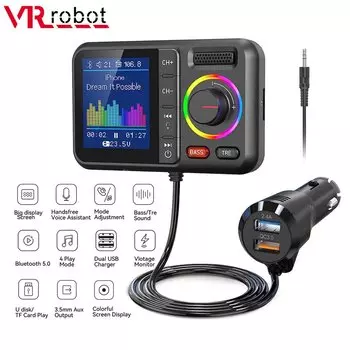 VR Robot Bluetooth 5.0 FM-передатчик Автомобильный MP3-плеер Адаптер Беспроводная громкая связь Автомобильный комплект с большим экраном U-диск TF-карта Воспроизведение