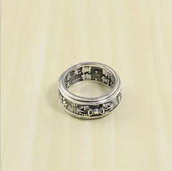 Вращающееся тибетское ретро-Кольцо из тайского серебра, модное мужское кольцо с гегемоническим сердцем и надписью, оптовая продажа, кольцо из чистого серебра с бриллиантами