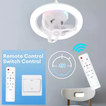 Вращающийся на 360 ° потолочный вентилятор E27 со светодиодной подсветкой и пультом дистанционного управления, охлаждающий электрический вентилятор, люстра для дома, спальни
