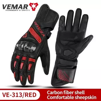 Всесезонные удобные Мотоциклетные Перчатки VEMAR из натуральной овечьей кожи и углеродного волокна, черные/красные/флуоресцентные зеленые