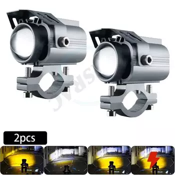 Вспомогательные светодиодные фары для прожекторов для мотоциклов, 12-80 В, мигающие линзы лампы дальнего действия, дополнительные противотуманные фары для мотоциклов ATV