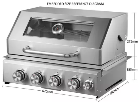 Встраиваемый уличный гриль для барбекю из нержавеющей стали по заводской цене, гриль для барбекю для виллы, печь с четырьмя горелками со стеклянным окном