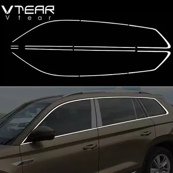 Vtear аксессуары для Skoda Kodiaq, хромированная накладка на окно, внешняя хромированная крышка из нержавеющей стали, детали для стайлинга автомобиля 2019 2020 2021