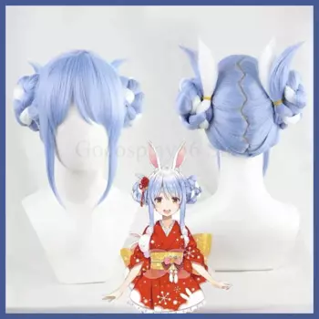 VTuber Usada Pekora парик плетеная прическа свернутая плетеная часть волос Hololive Fantasy Bunny Girl уши косплей синий белый синтетический парик
