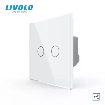 Выключатель настенный Livolo C702S, европейский стандарт, 2 клавиши, сенсорное управление, прозрачная стеклянная панель, Функция Креста для лестницы, дисплей с подсветкой