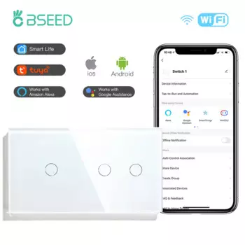 Выключатель сенсорный настенный Bseed, с регулировкой по Wi-Fi, 1/2 клавиши, 1/2/3 канала, 3 цвета