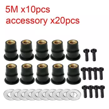 Выпуклая резиновая заклепка M5/M6, черные гайки для мотоцикла, лобового стекла, каякинга, квадроцикла, автомобильные аксессуары, 30/10 шт.