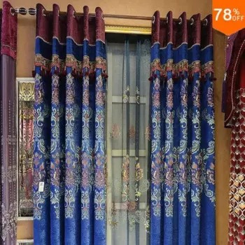 Вышивка firanki na okno Royalblue, рельефные шторы, роскошные фототюлевые простыни Королевского синего цвета, Фотошторы