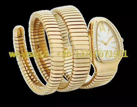 Высочайшее качество, женские змеиные желтые золотые длинные браслеты с бриллиантовым ободом, римские белые кварцевые женские наручные часы из нержавеющей стали с сапфиром