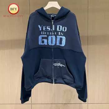 Высокое качество 1:1 ERD лоскутный винтажный цифровой принт мягкая короткая широкая посадка на молнии Мужская Женская толстовка